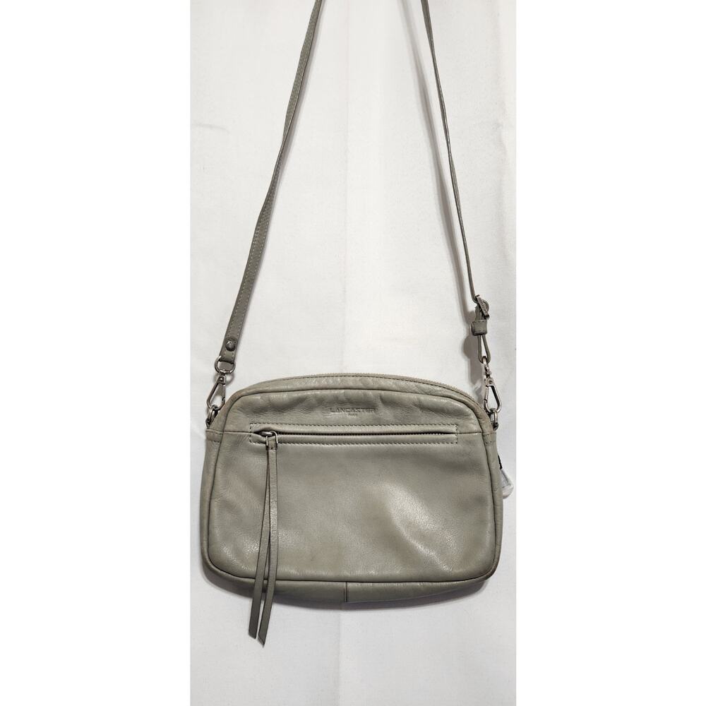 Lancaster Paris leather Gray Crossbody bag Adjustable Main Zipper Pull Replaced